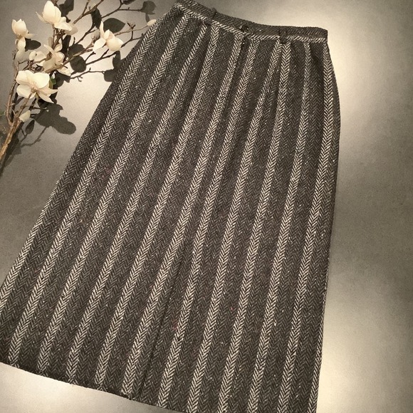 Vintage Boston Traveler Wool Stripe Tweed Herringbone Skirt Gray Melange - Picture 4 of 13